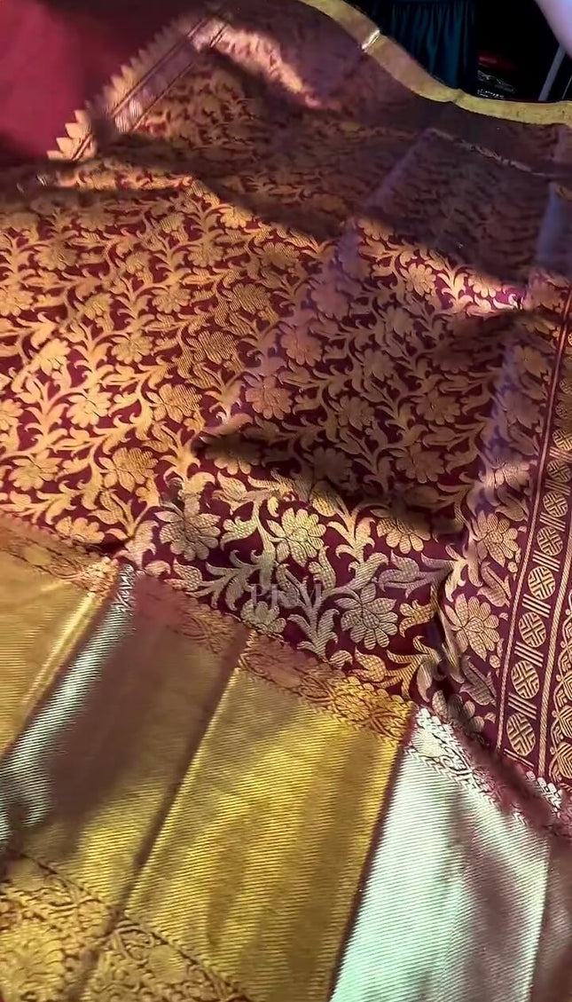 Moiety Maroon Soft Banarasi Silk Saree With Traditional Blouse Piece