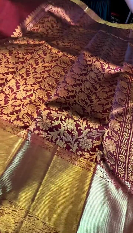 Moiety Maroon Soft Banarasi Silk Saree With Traditional Blouse Piece