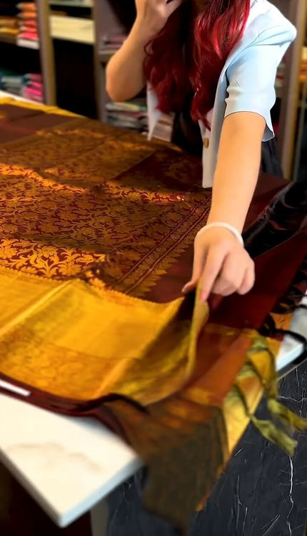 Moiety Maroon Soft Banarasi Silk Saree With Traditional Blouse Piece