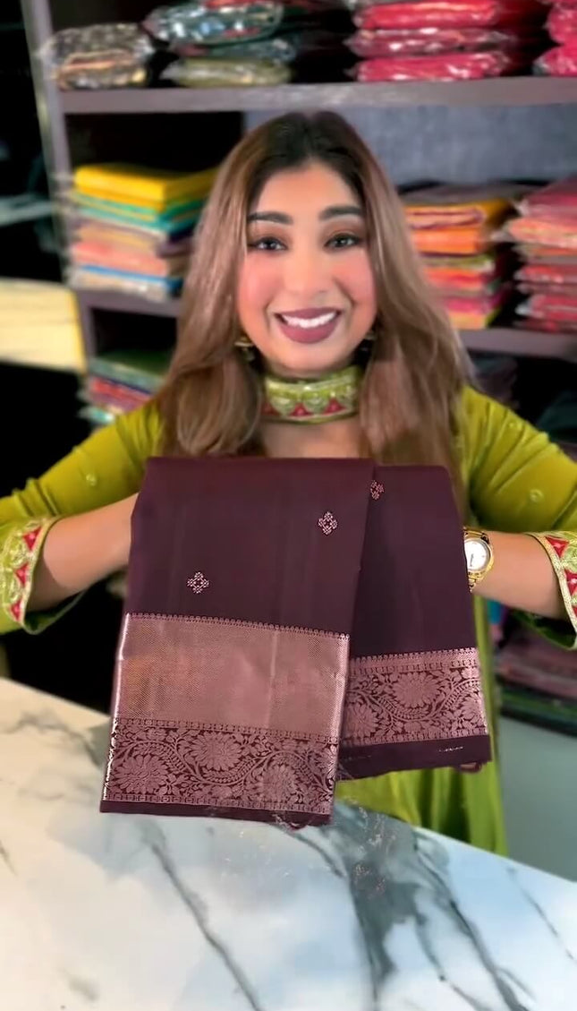 Jazzy Wine Soft Banarasi Silk Saree With Snazzy Blouse Piece