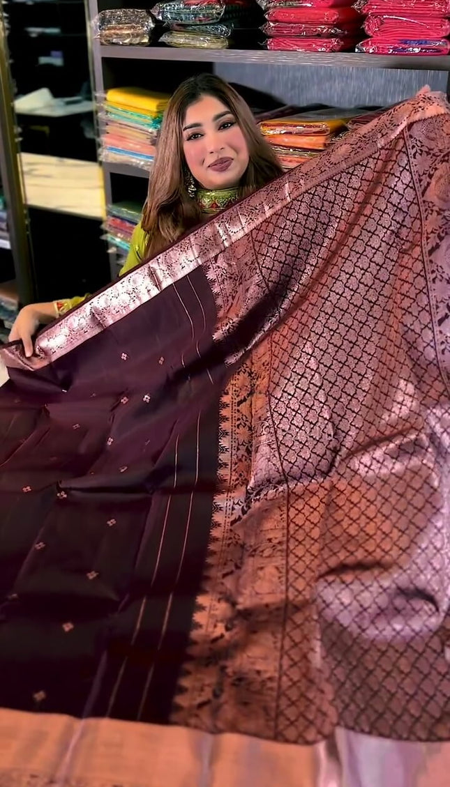 Jazzy Wine Soft Banarasi Silk Saree With Snazzy Blouse Piece