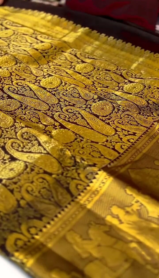 Gratifying Brown Soft Banarasi Silk Saree With Alluring Blouse Piece