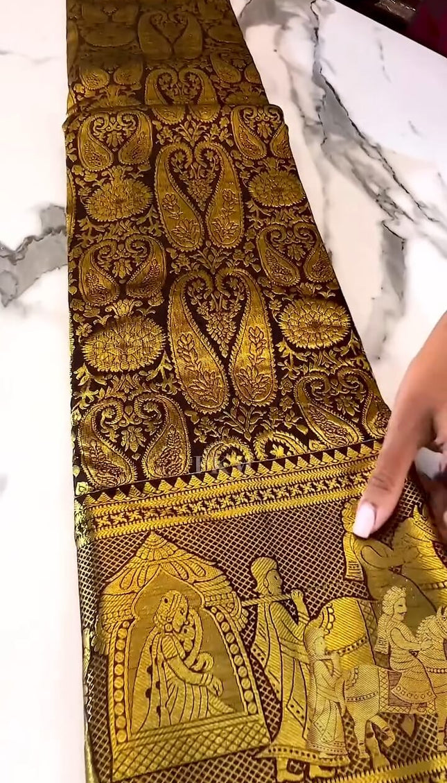 Gratifying Brown Soft Banarasi Silk Saree With Alluring Blouse Piece