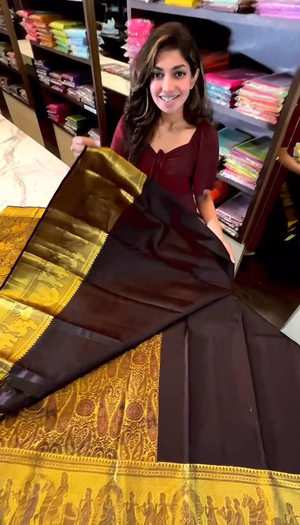Gratifying Brown Soft Banarasi Silk Saree With Alluring Blouse Piece