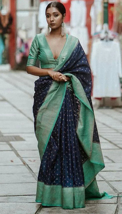 Beautiful Navy Blue Soft Silk