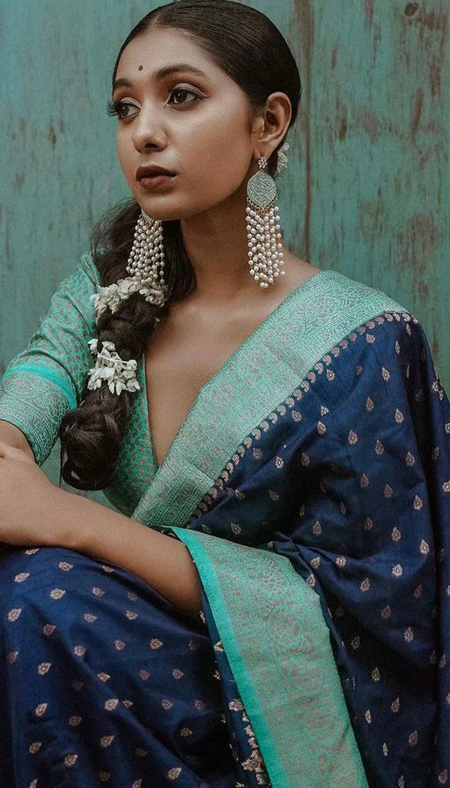 Beautiful Navy Blue Soft Silk