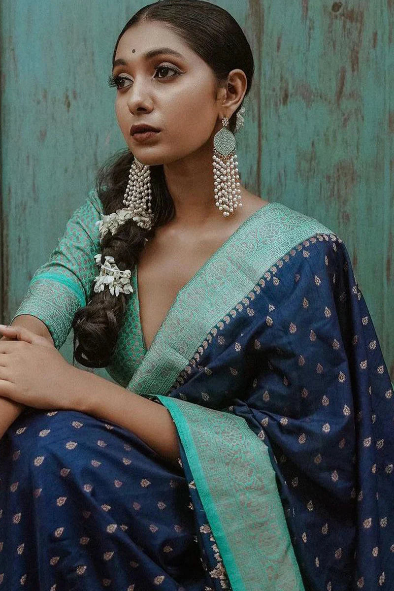 Beautiful Navy Blue Soft Silk