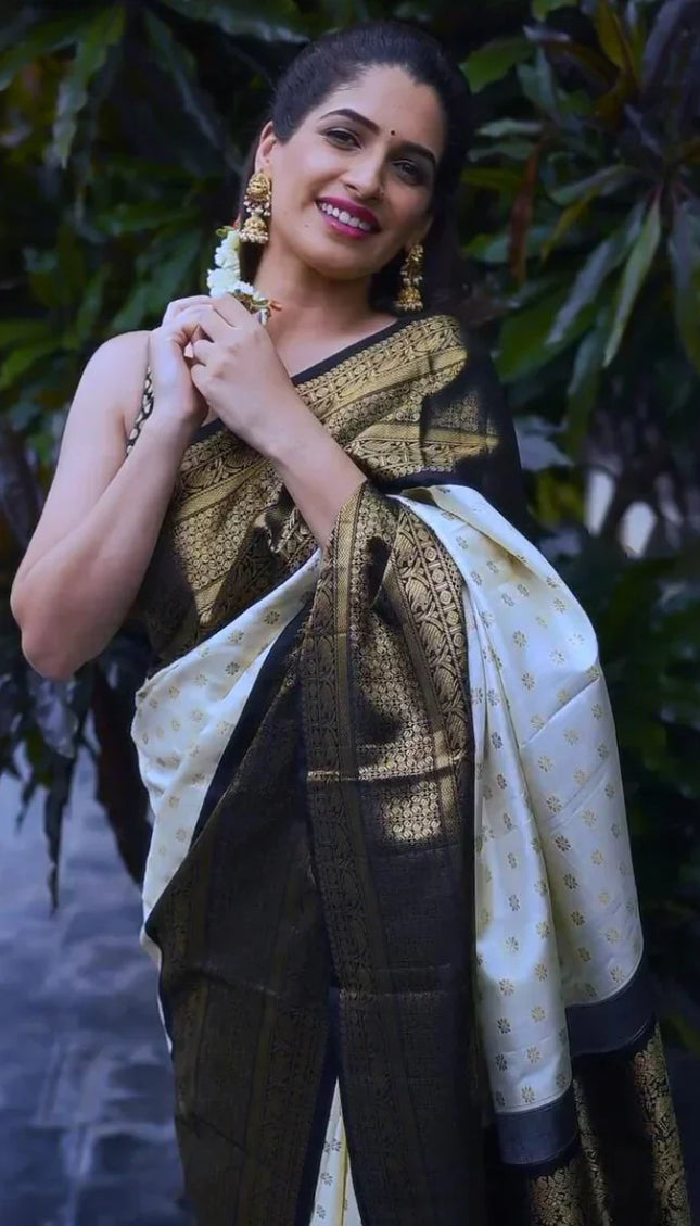 Exceptional Off White Soft Silk Saree