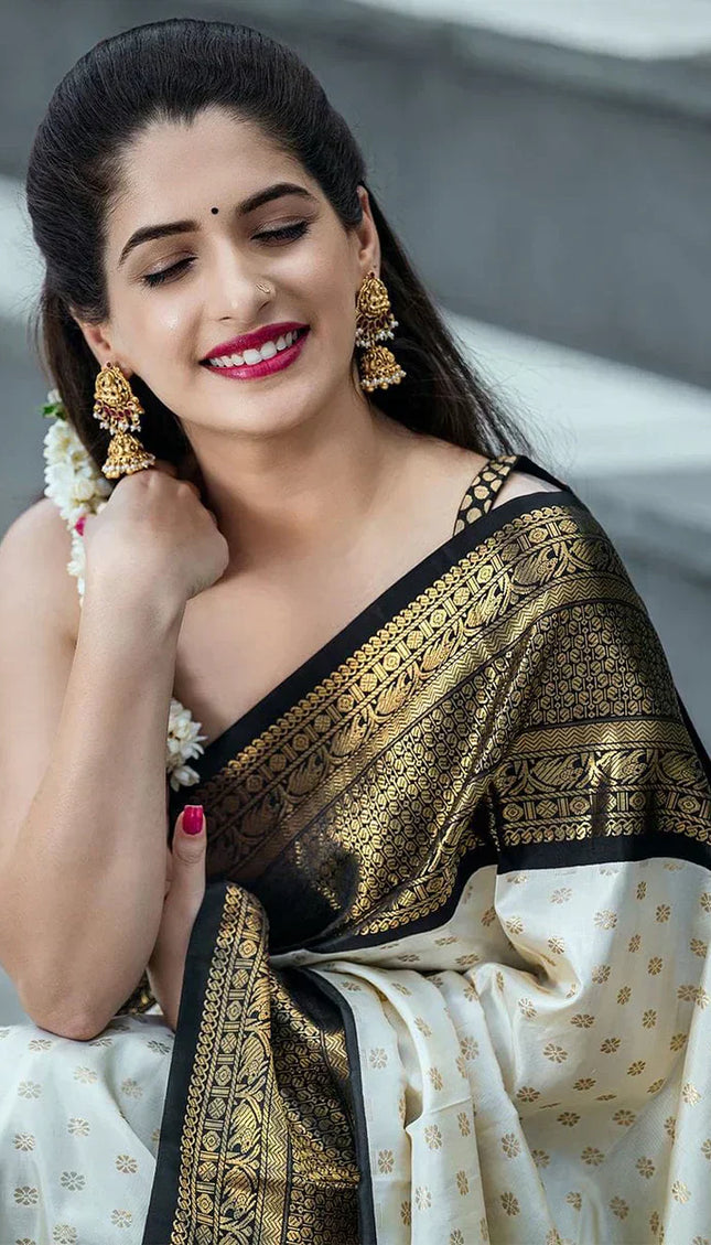 Exceptional Off White Soft Silk Saree