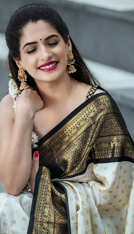 Exceptional Off White Soft Silk Saree