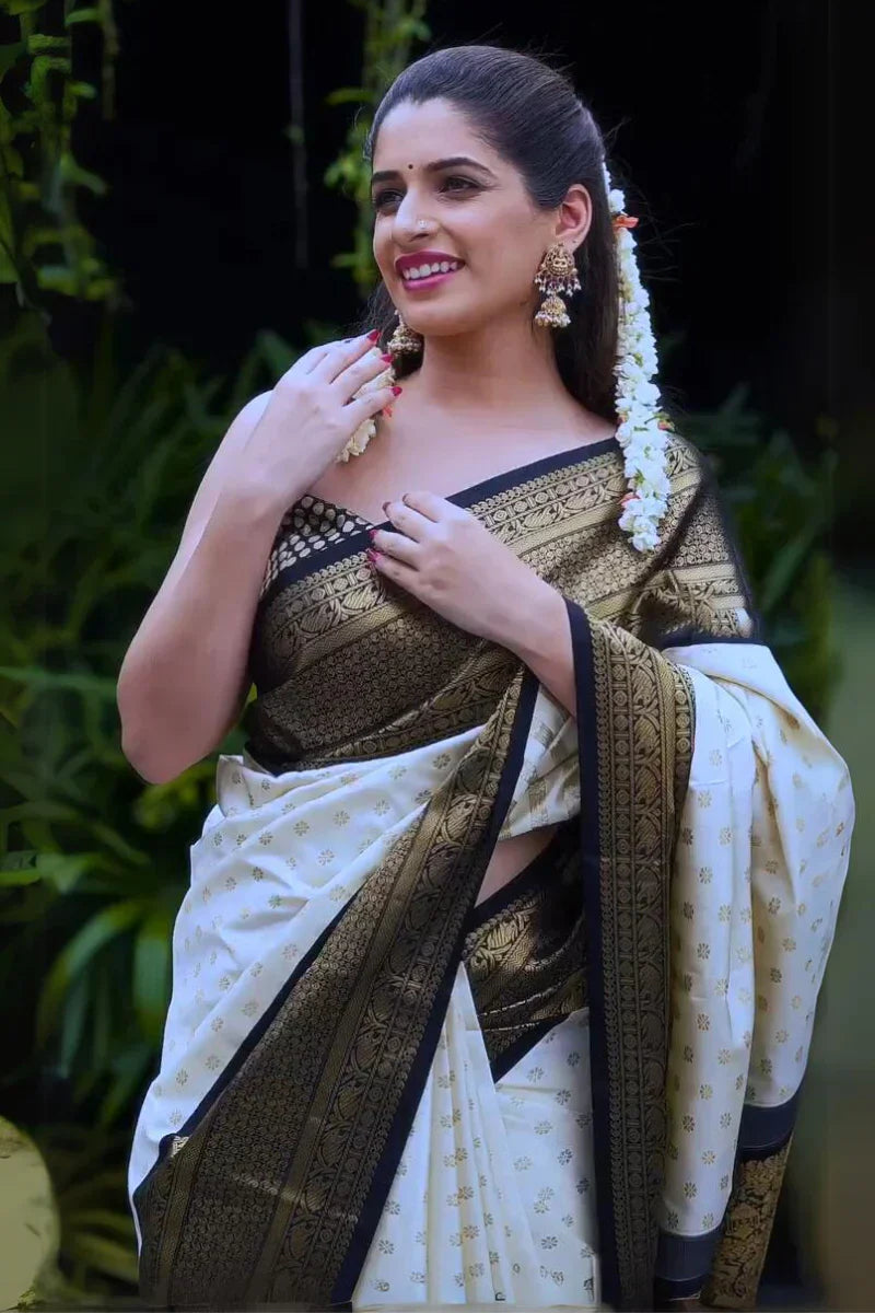 Exceptional Off White Soft Silk Saree