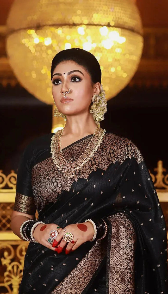 Shivi  – Black Banarasi Silk Saree with Jacquard Zari Border