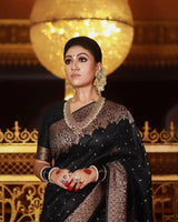 Shivi  – Black Banarasi Silk Saree with Jacquard Zari Border