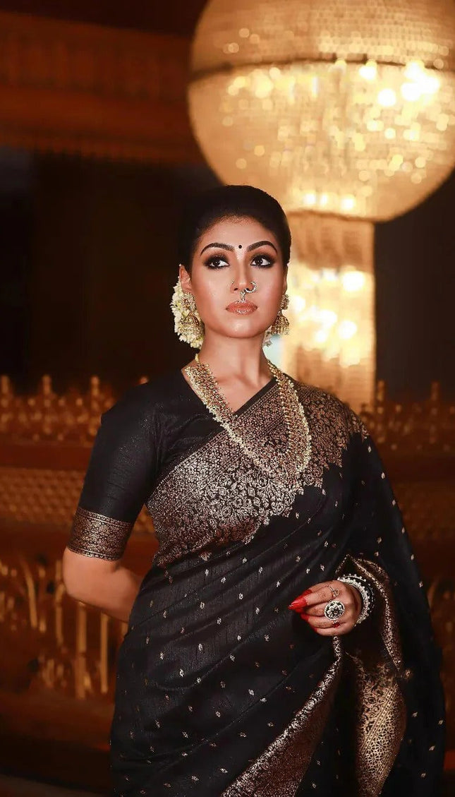 Shivi  – Black Banarasi Silk Saree with Jacquard Zari Border