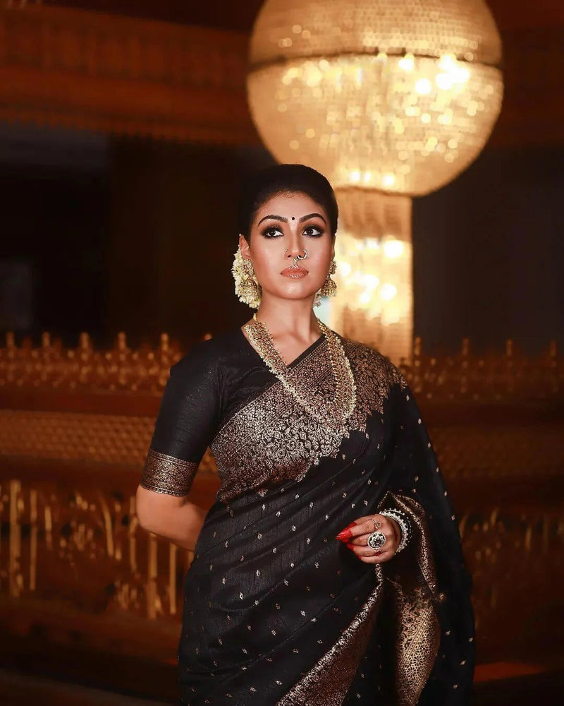 Shivi  – Black Banarasi Silk Saree with Jacquard Zari Border
