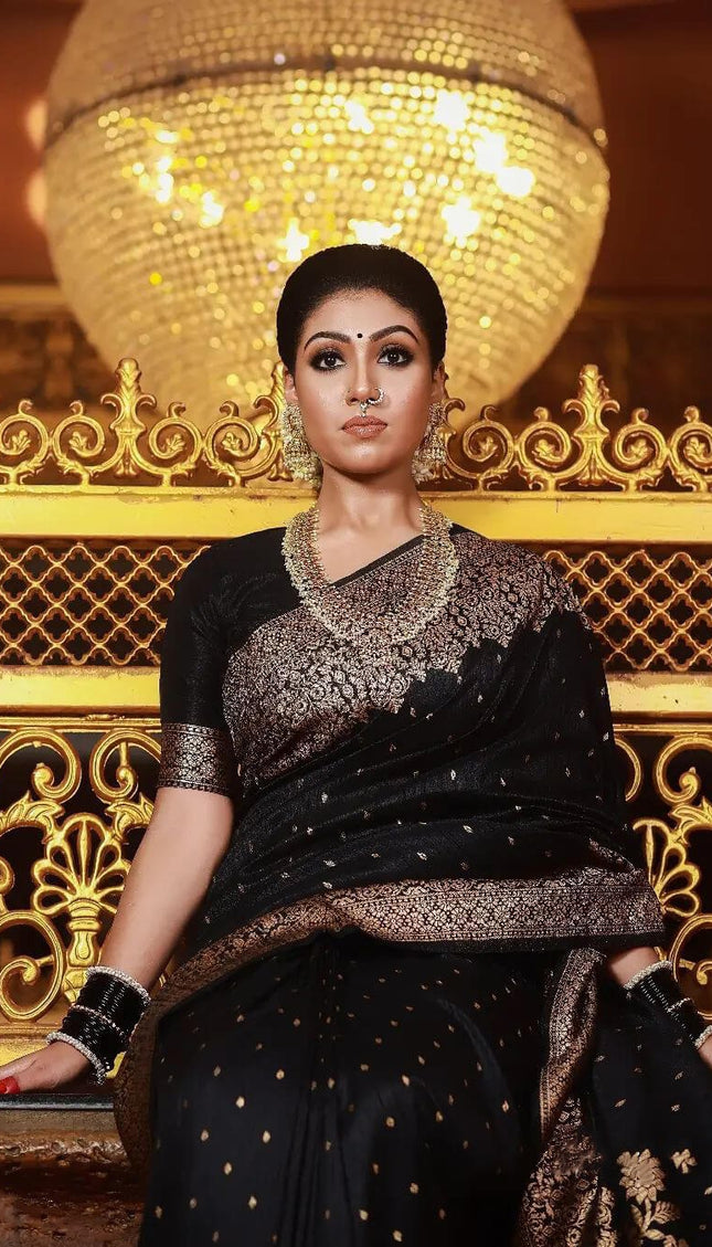 Shivi  – Black Banarasi Silk Saree with Jacquard Zari Border