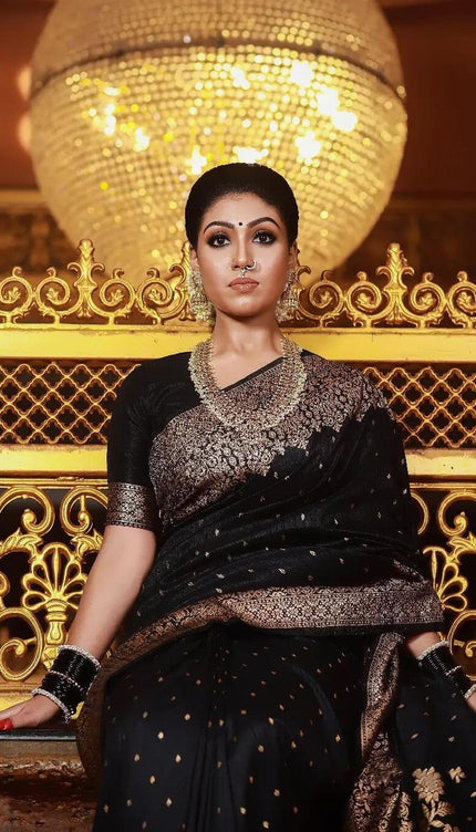 Shivi  – Black Banarasi Silk Saree with Jacquard Zari Border