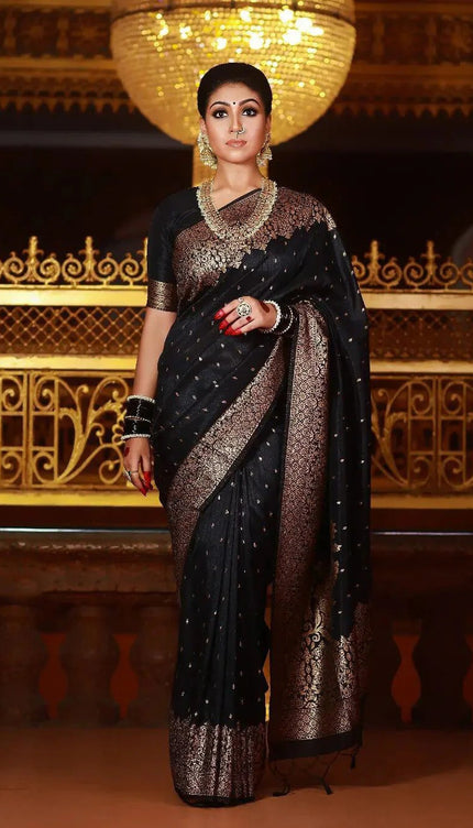 Shivi  – Black Banarasi Silk Saree with Jacquard Zari Border