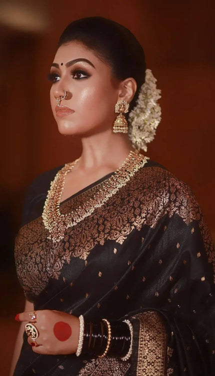 Shivi  – Black Banarasi Silk Saree with Jacquard Zari Border