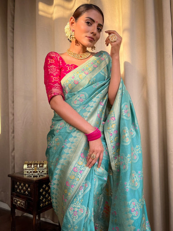Sky Blue Banarasi Soft Silk Saree