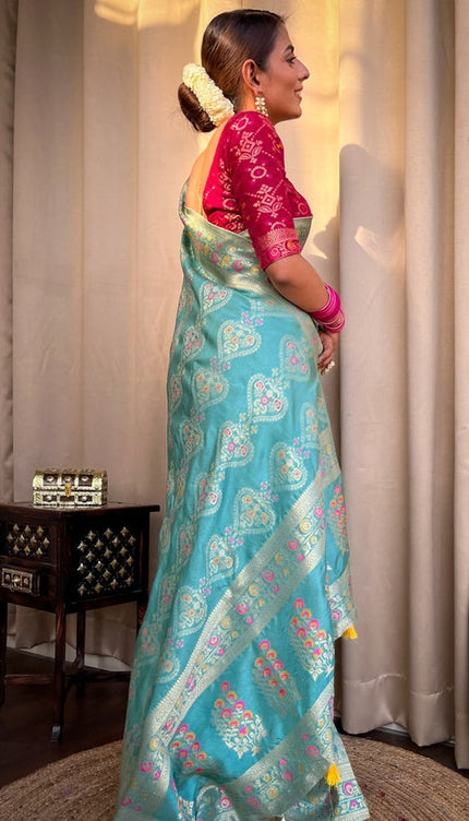 Sky Blue Banarasi Soft Silk Saree
