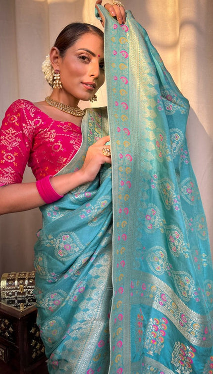 Sky Blue Banarasi Soft Silk Saree