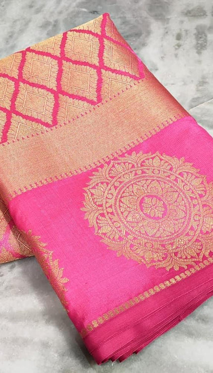 Apogee Pink Banarasi Silk Saree