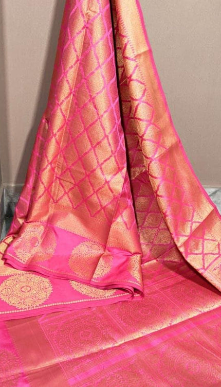 Apogee Pink Banarasi Silk Saree
