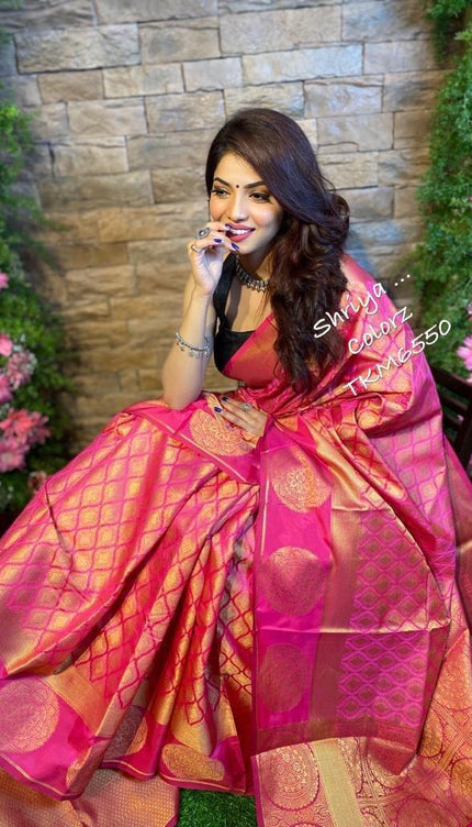Apogee Pink Banarasi Silk Saree