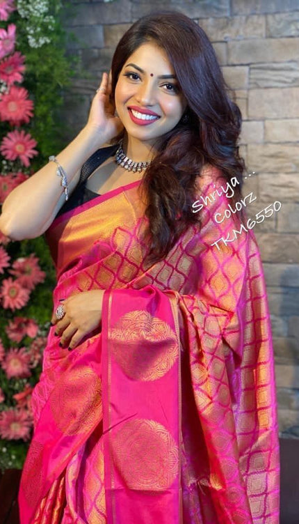 Apogee Pink Banarasi Silk Saree