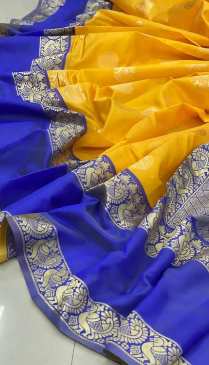 Faded Yellow Banarasi Silk Saree