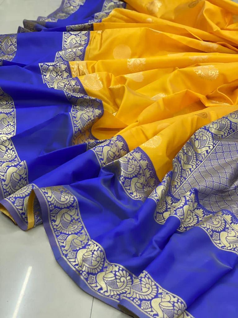 Faded Yellow Banarasi Silk Saree