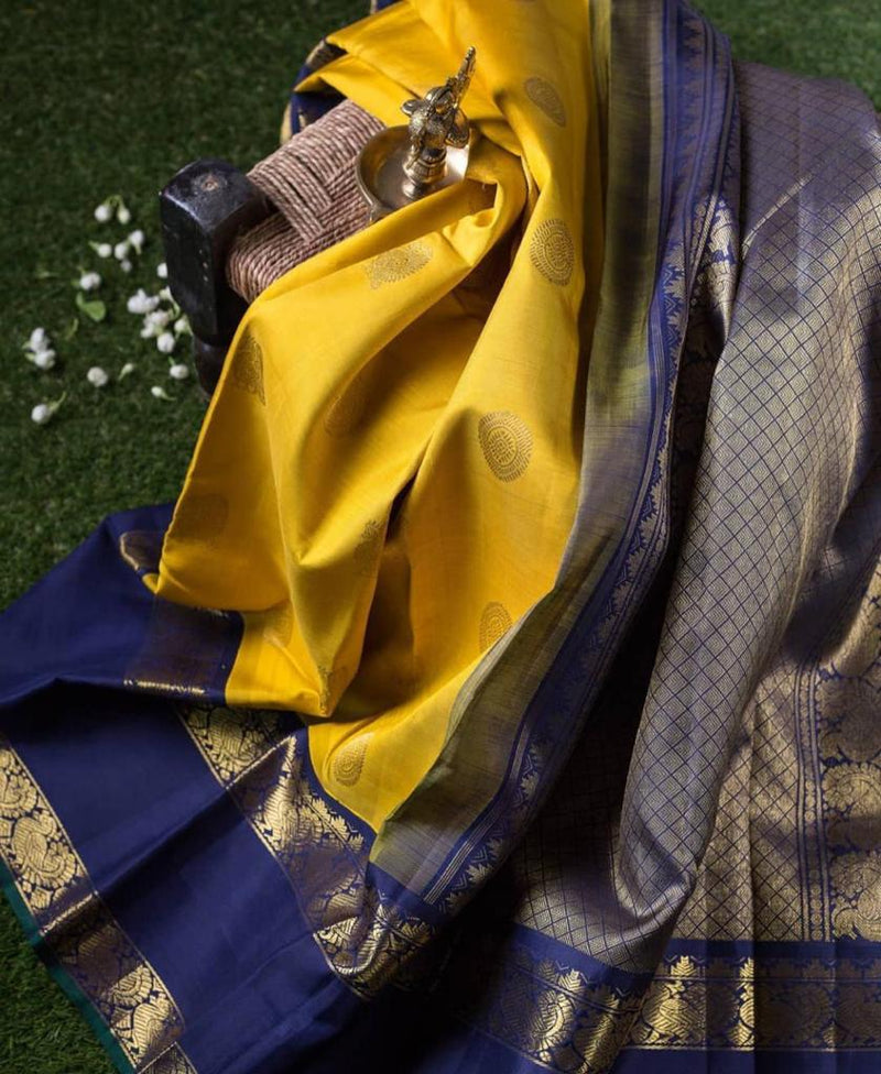 Faded Yellow Banarasi Silk Saree