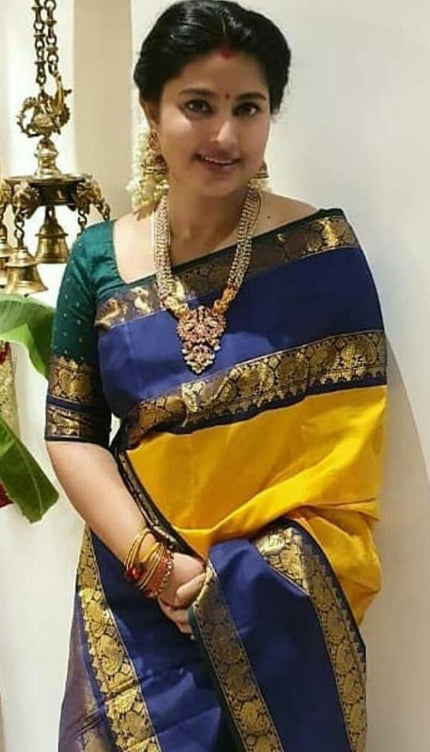 Faded Yellow Banarasi Silk Saree