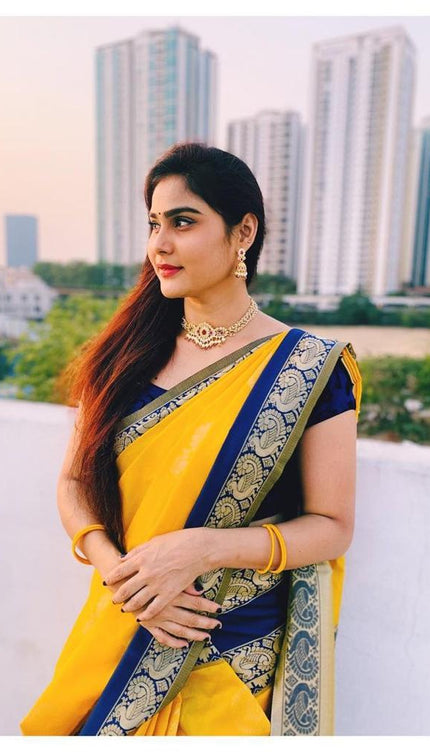 Faded Yellow Banarasi Silk Saree