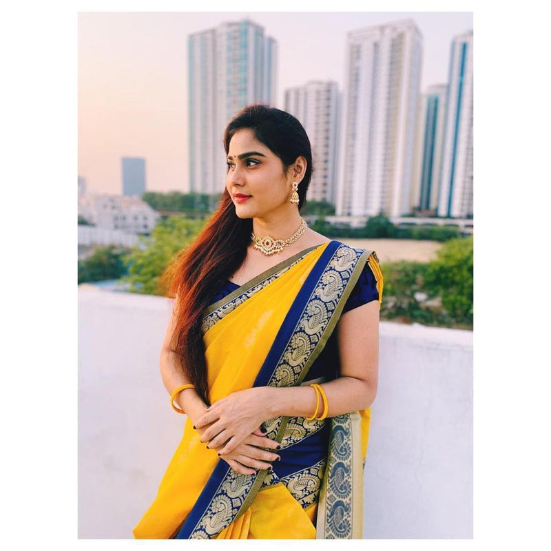 Faded Yellow Banarasi Silk Saree