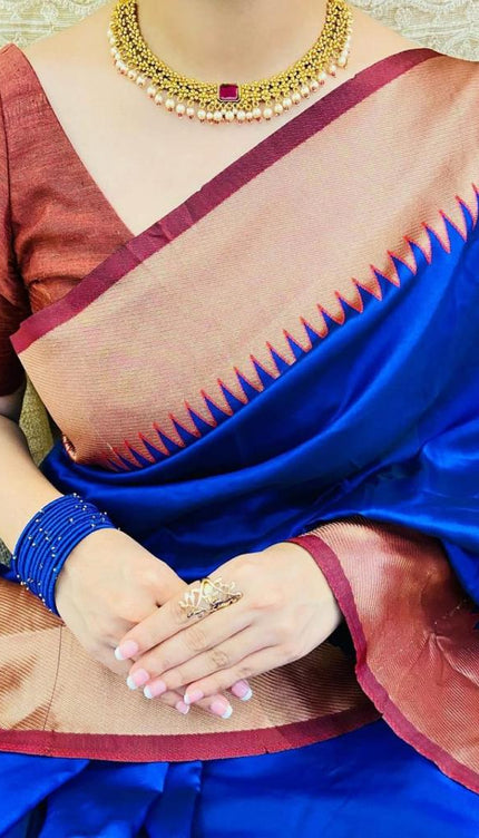 Chapfallen Blue Woven Banarasi Silk Saree