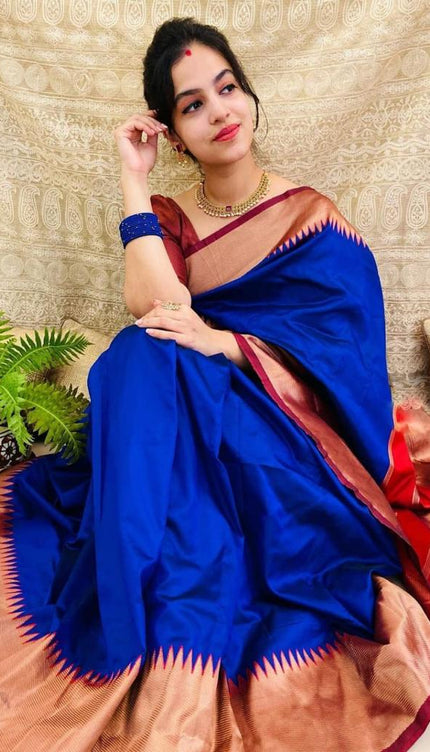 Chapfallen Blue Woven Banarasi Silk Saree