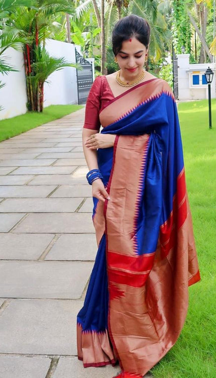 Chapfallen Blue Woven Banarasi Silk Saree