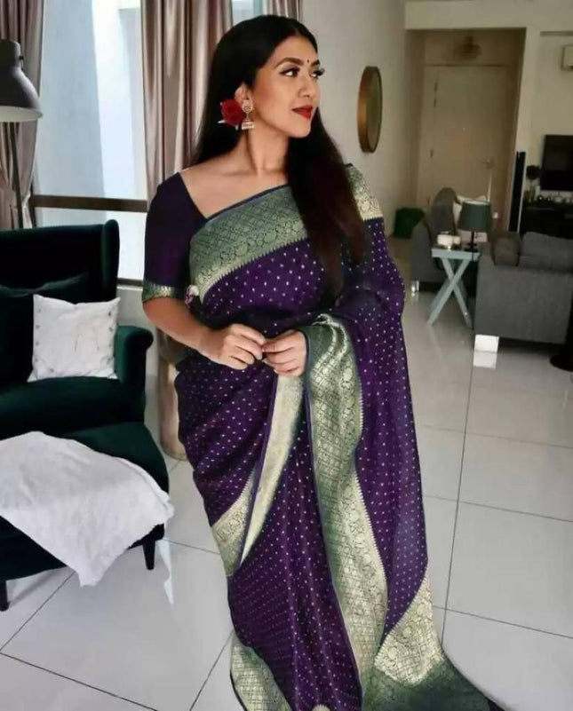 Lilac Purple Banarasi Silk Saree