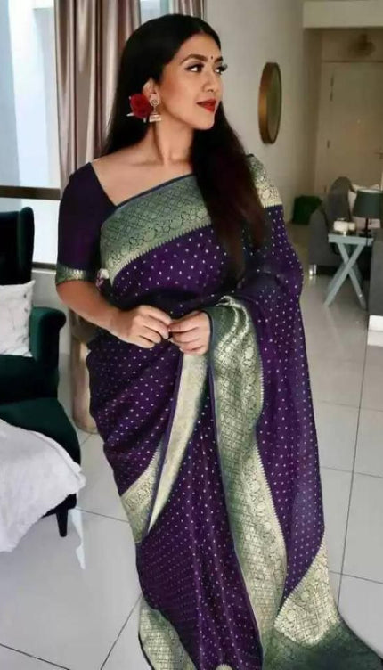 Lilac Purple Banarasi Silk Saree