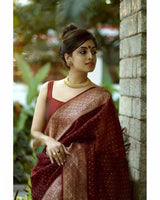 Claret Maroon Banarasi Silk Saree