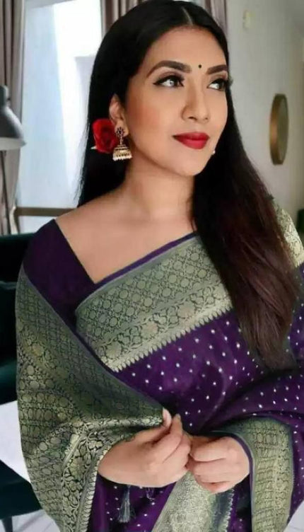 Lilac Purple Banarasi Silk Saree
