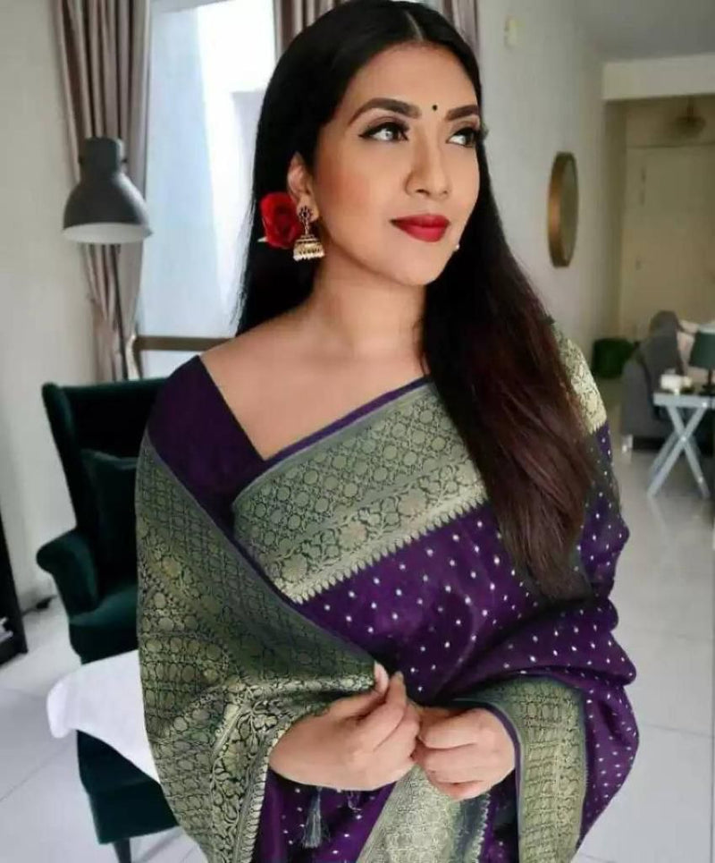 Lilac Purple Banarasi Silk Saree