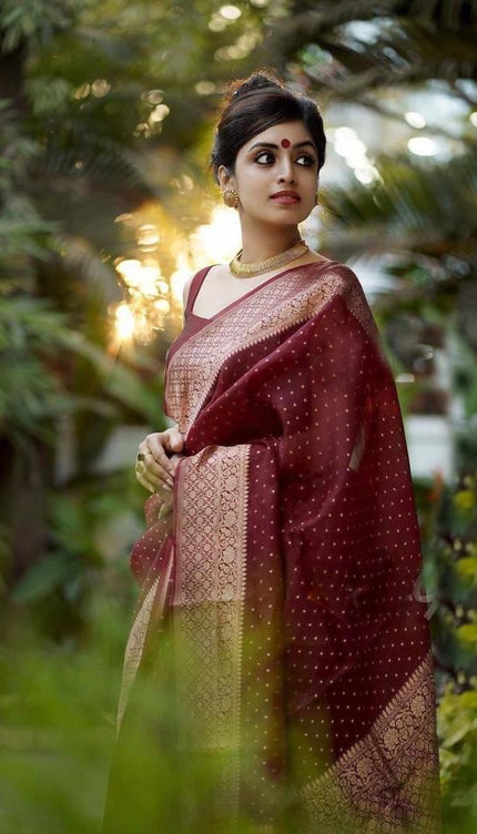 Claret Maroon Banarasi Silk Saree