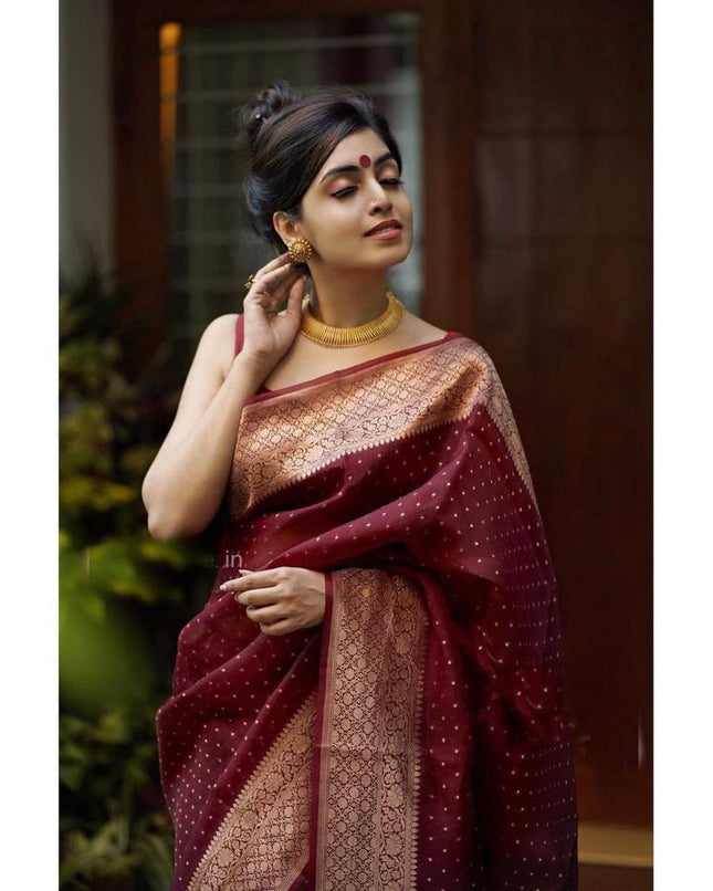Claret Maroon Banarasi Silk Saree