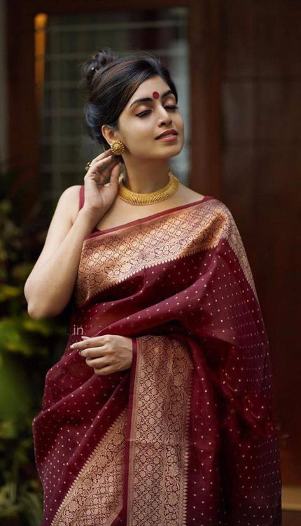 Claret Maroon Banarasi Silk Saree