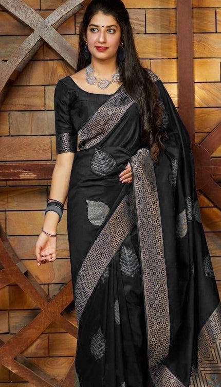 Cavernous Black Banarasi Silk Saree