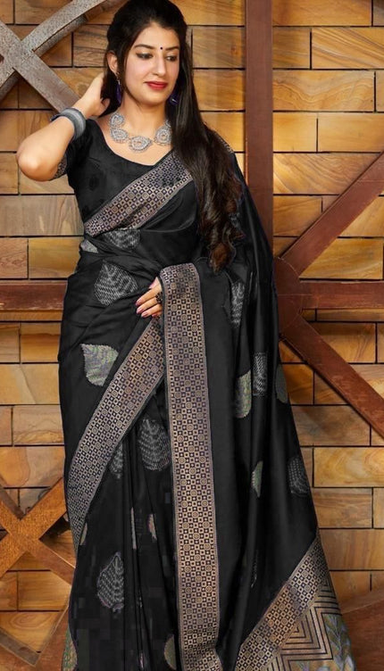 Cavernous Black Banarasi Silk Saree