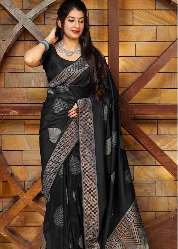 Cavernous Black Banarasi Silk Saree